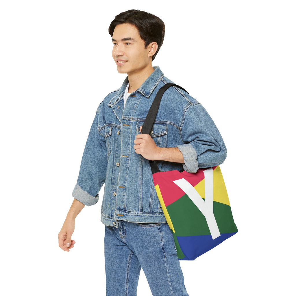 Initial Letter 'Y' Colorblock Adjustable Tote Bag — Monogram Alphabet Shoulder Bag