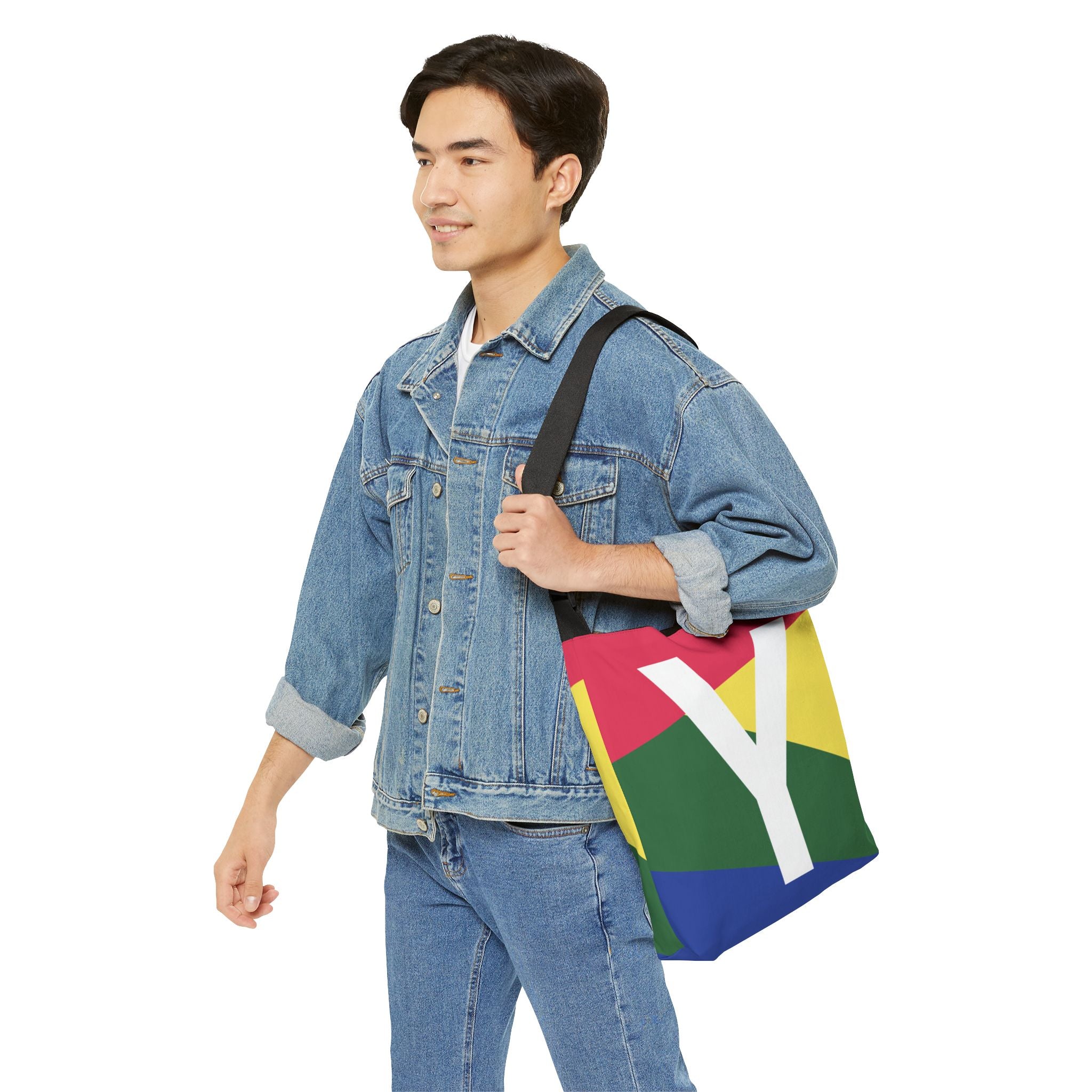 Initial Letter 'Y' Colorblock Adjustable Tote Bag — Monogram Alphabet Shoulder Bag
