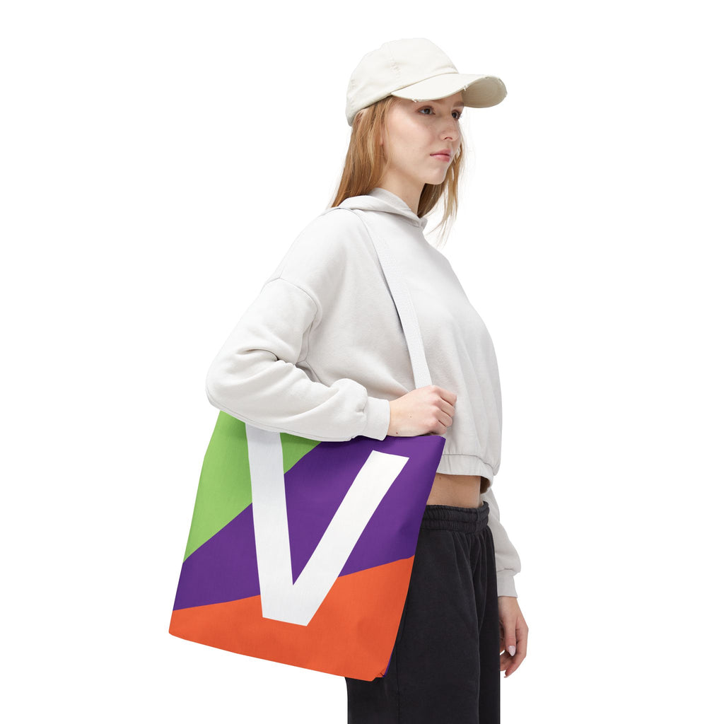 Monogram 'V' Colorblock Tote Bag — Personalized Initial V Shoulder Tote