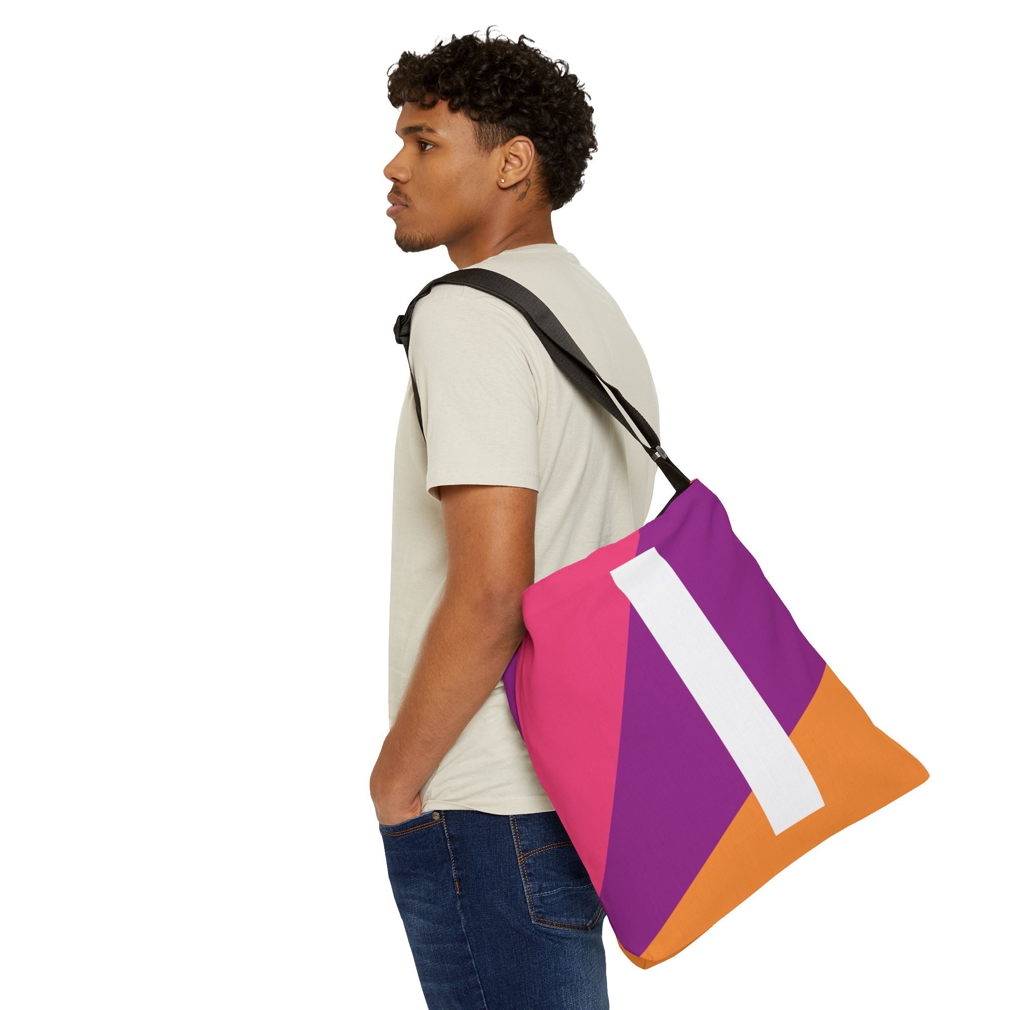 Initial Letter 'I' Colorblock Adjustable Tote Bag — Monogram Alphabet Shoulder Bag