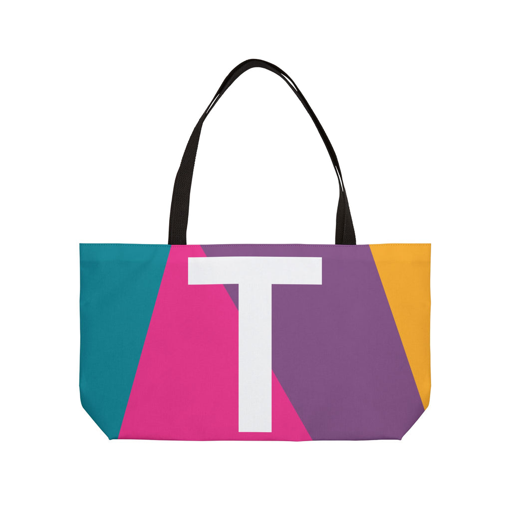 Personalized 'T' Colorblock Tote Bag — Monogram Weekender Tote