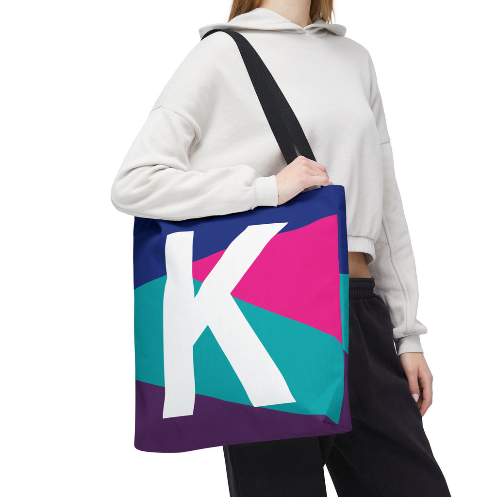 Monogram 'K' Colorblock Tote Bag — Personalized Initial K Shoulder Tote