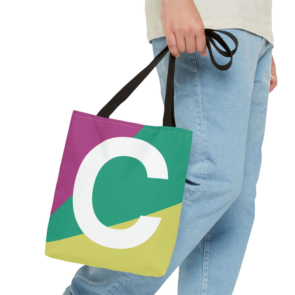 Monogram 'C' Colorblock Tote Bag — Personalized Initial C Shoulder Tote