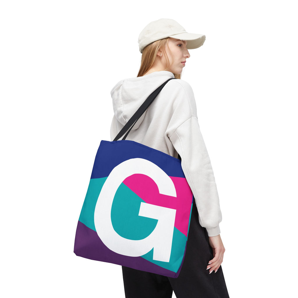 Monogram 'G' Colorblock Tote Bag — Personalized Initial G Shoulder Tote