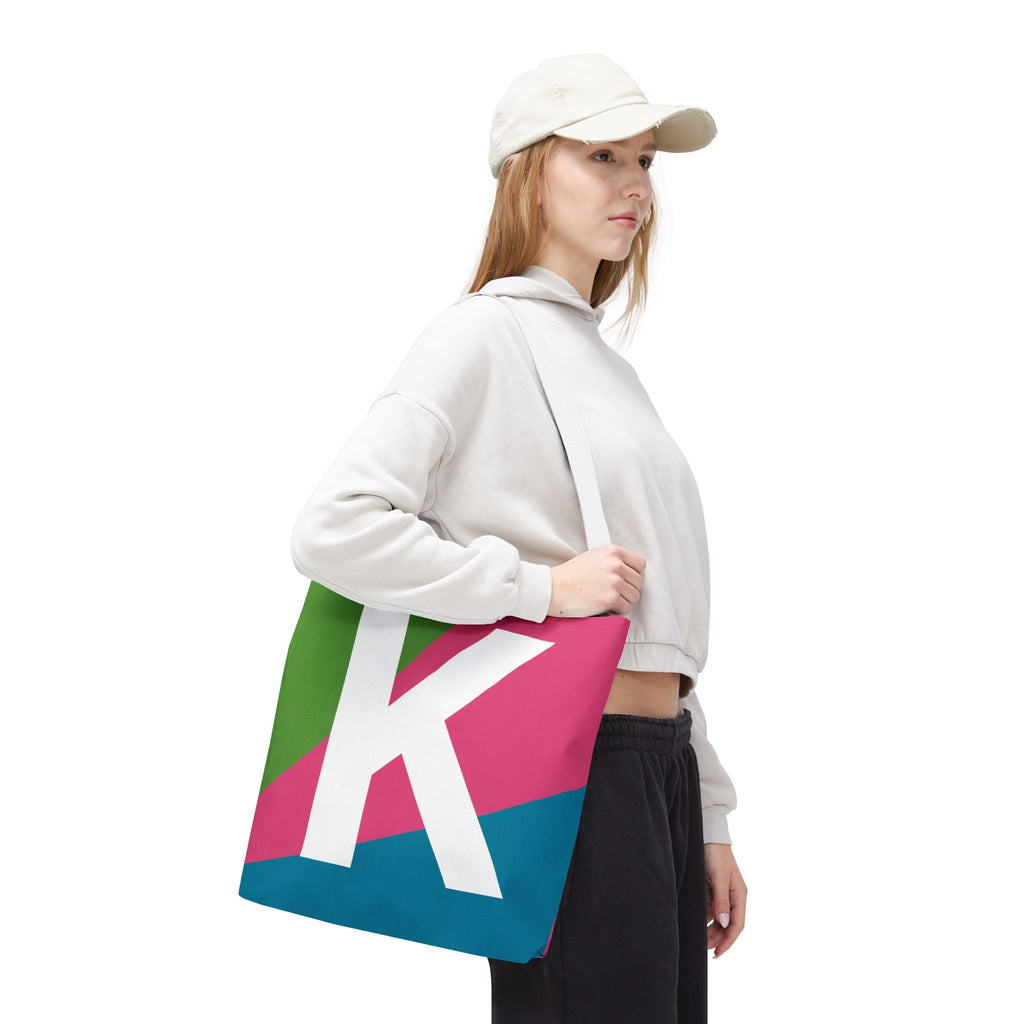 Monogram 'K' Colorblock Tote Bag — Personalized Initial K Shoulder Tote