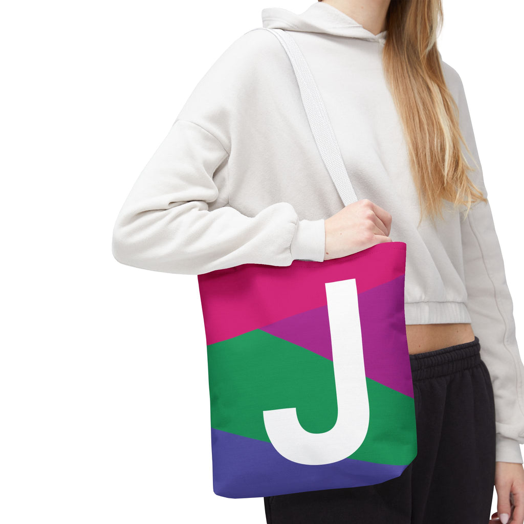 Monogram 'J' Colorblock Tote Bag — Personalized Initial J Shoulder Tote