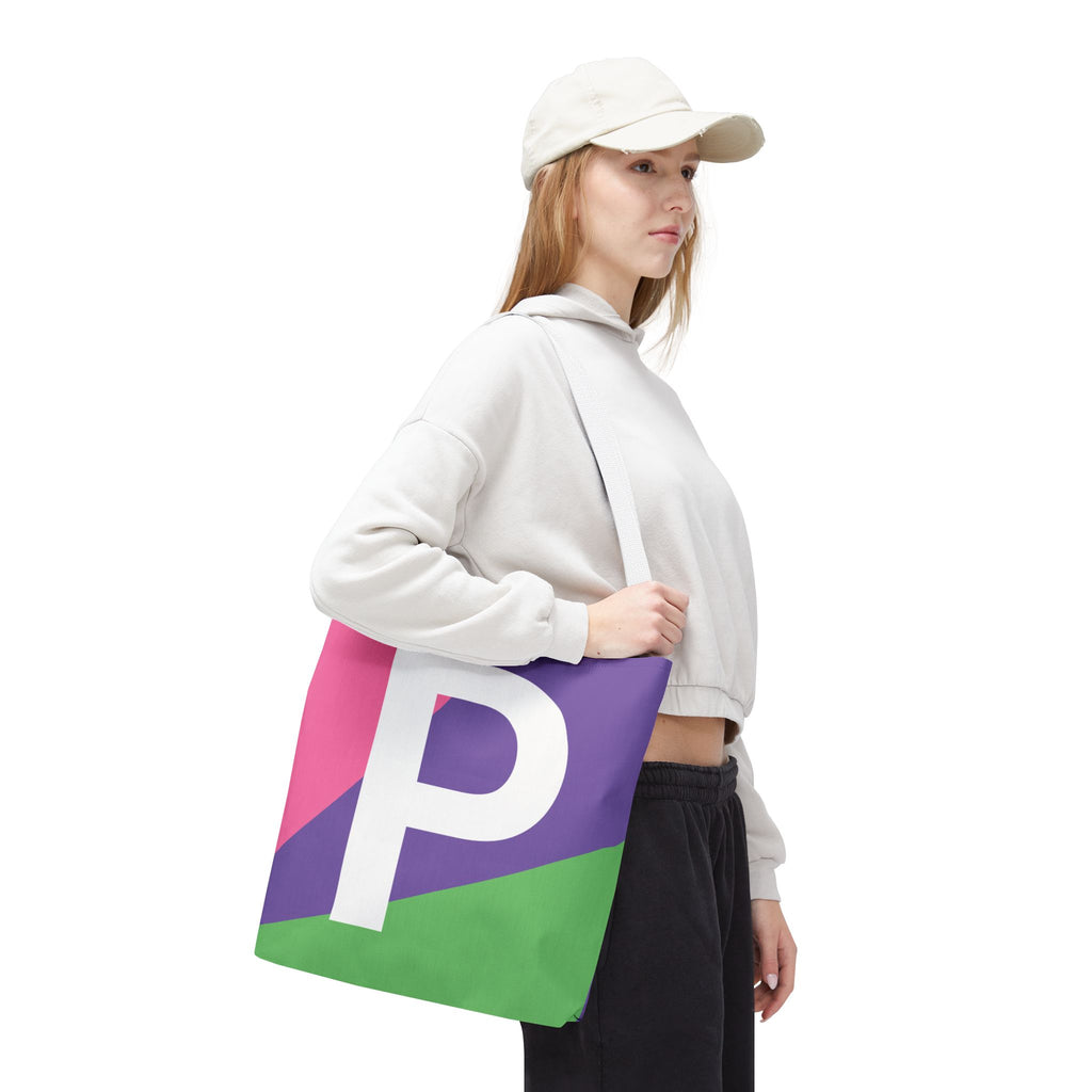 Monogram 'P' Colorblock Tote Bag — Personalized Initial P Shoulder Tote