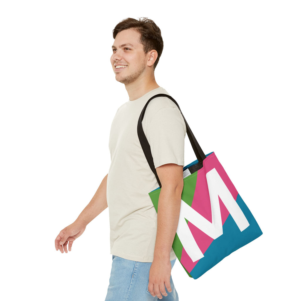 Monogram 'M' Colorblock Tote Bag — Personalized Initial M Shoulder Tote