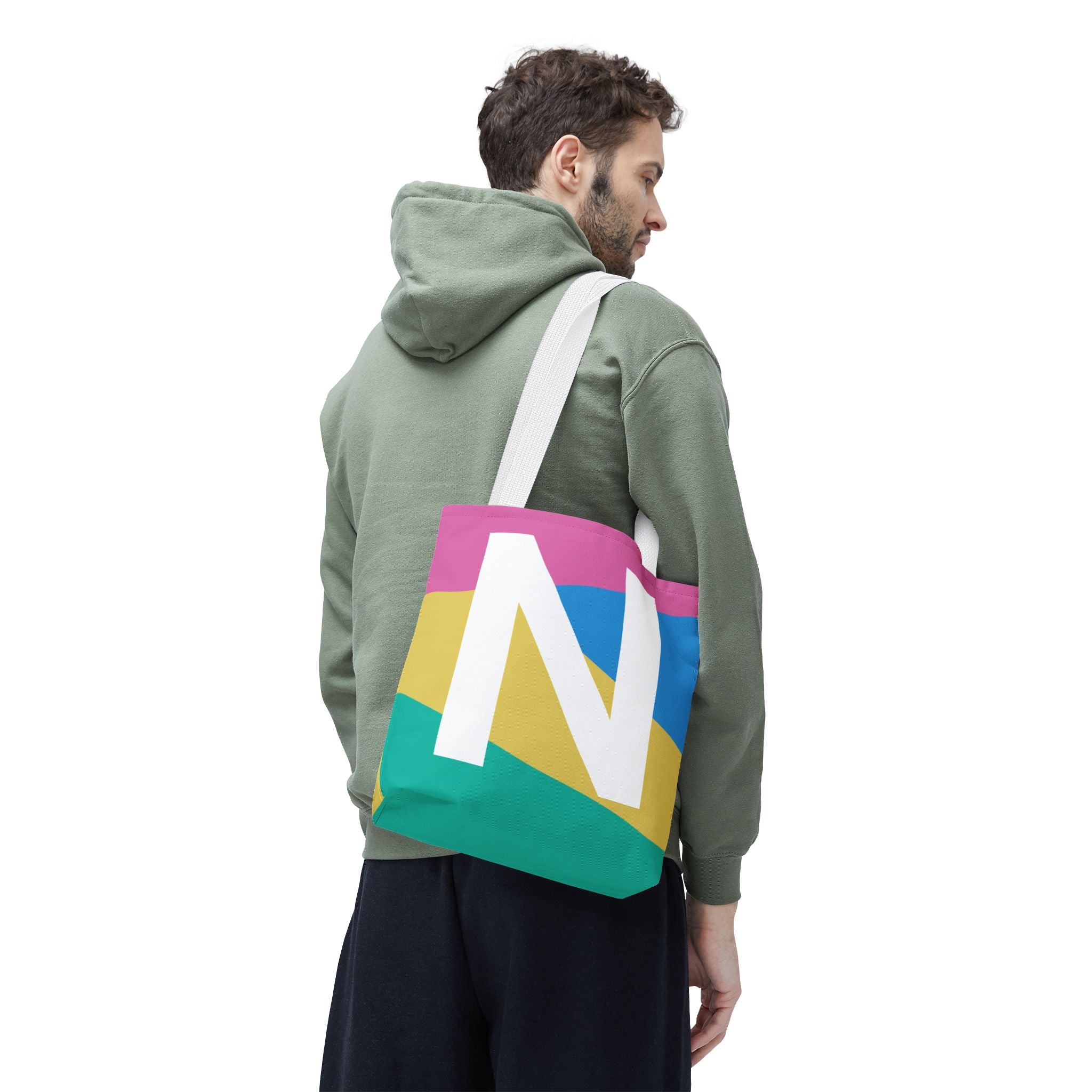 Monogram 'N' Colorblock Tote Bag — Personalized Initial N Shoulder Tote