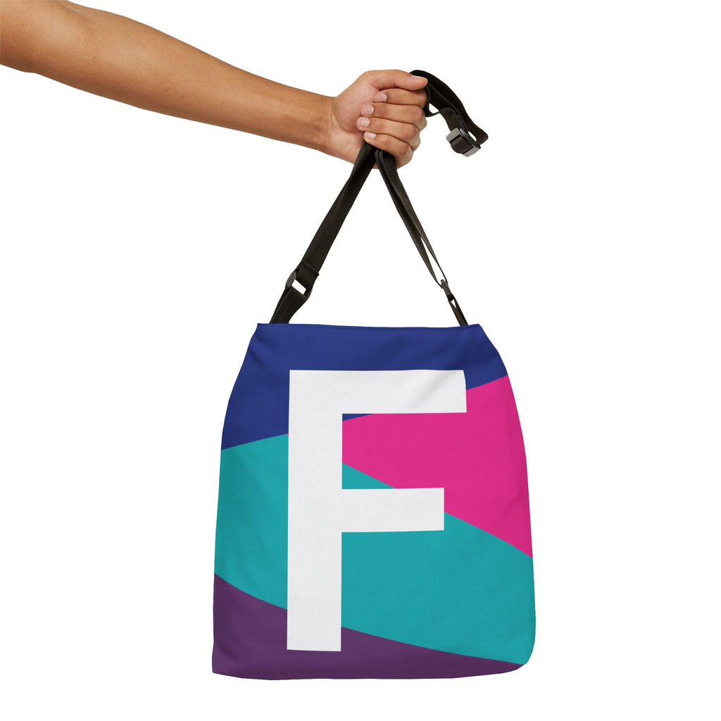 Initial Letter 'F' Colorblock Adjustable Tote Bag — Monogram Alphabet Shoulder Bag