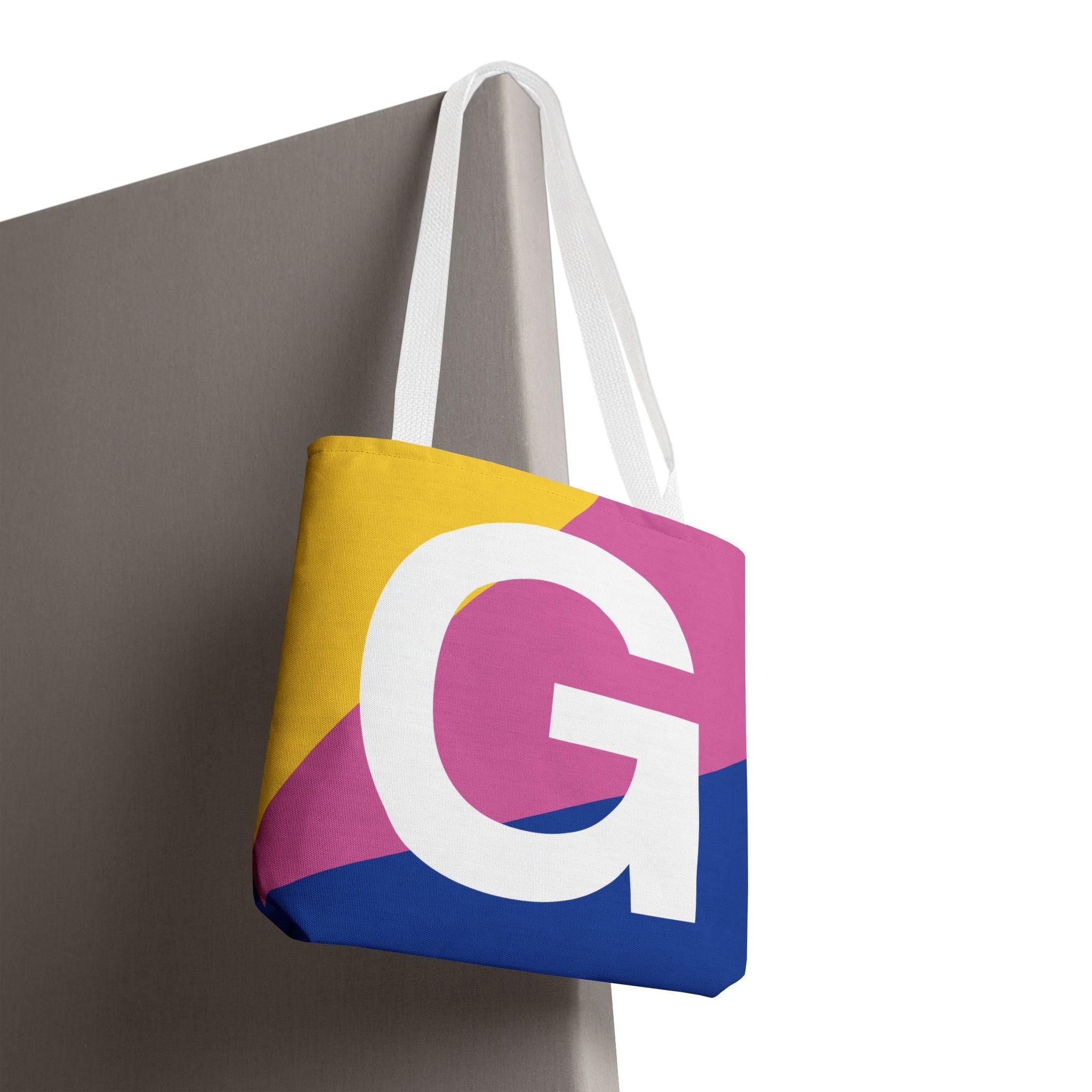 Monogram 'G' Colorblock Tote Bag — Personalized Initial G Shoulder Tote