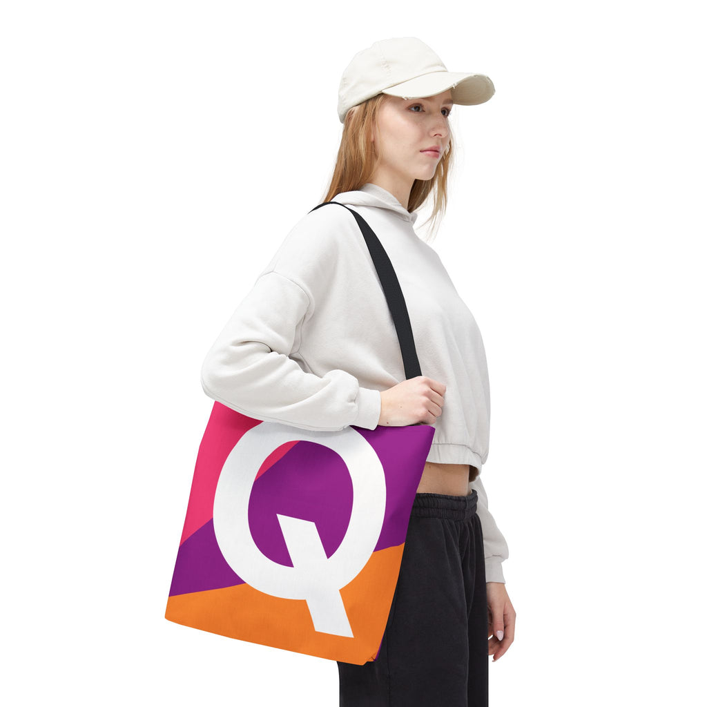 Monogram 'Q' Colorblock Tote Bag — Personalized Initial Q Shoulder Tote