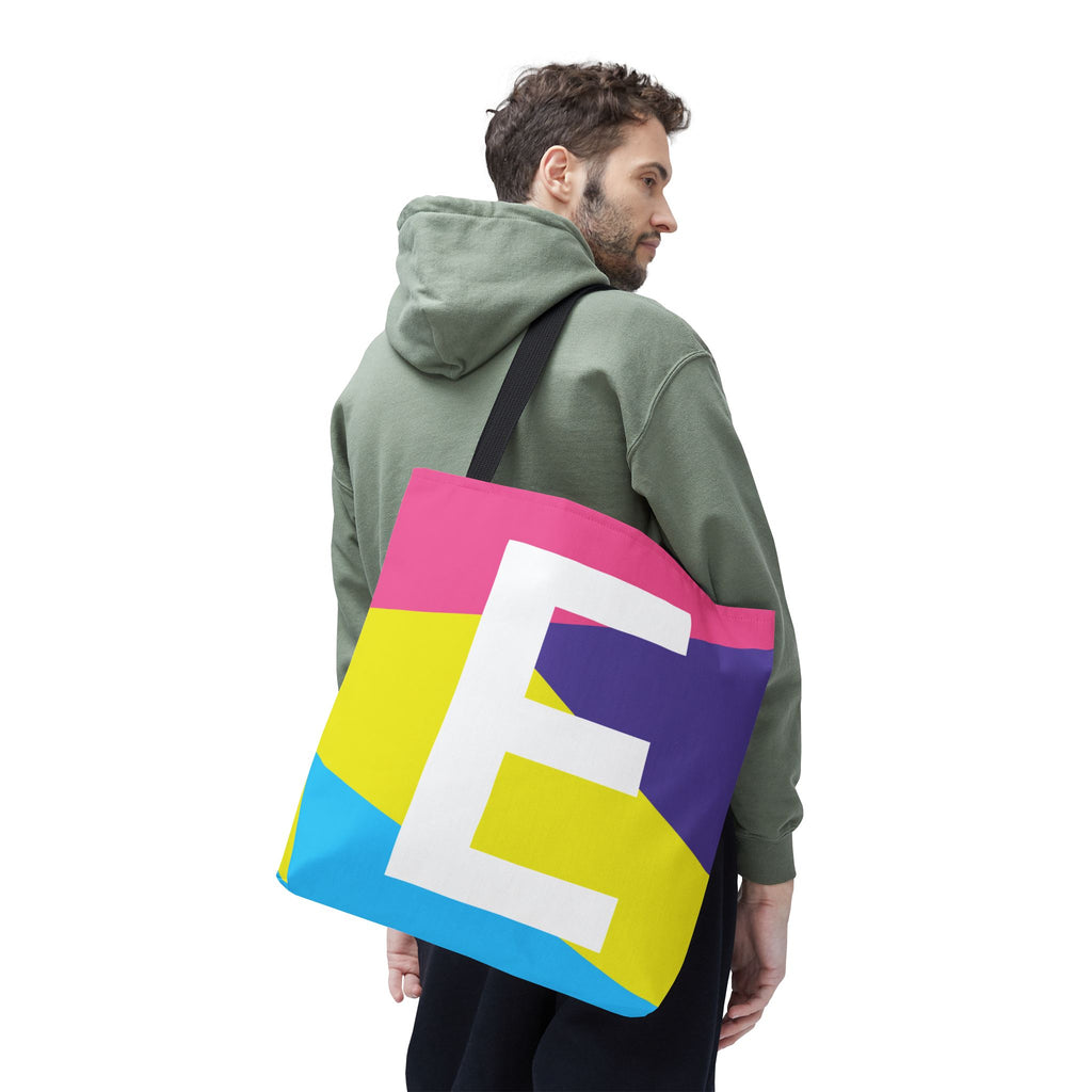 Monogram 'E' Colorblock Tote Bag — Personalized Initial E Shoulder Tote