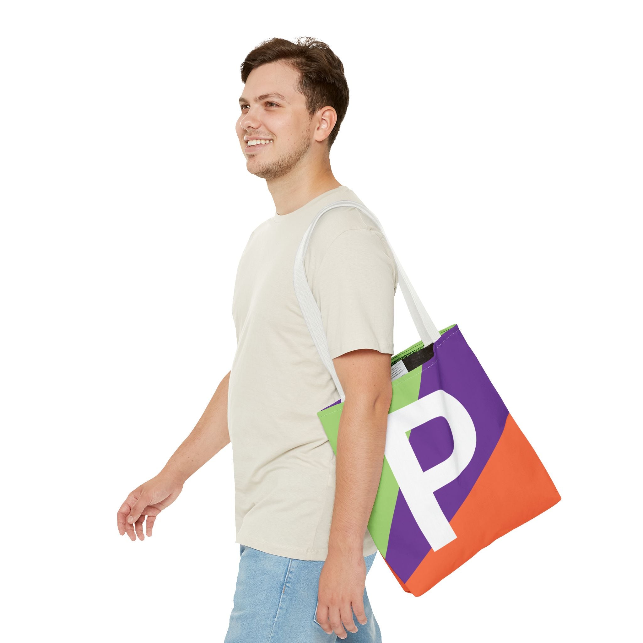Monogram 'P' Colorblock Tote Bag — Personalized Initial P Shoulder Tote