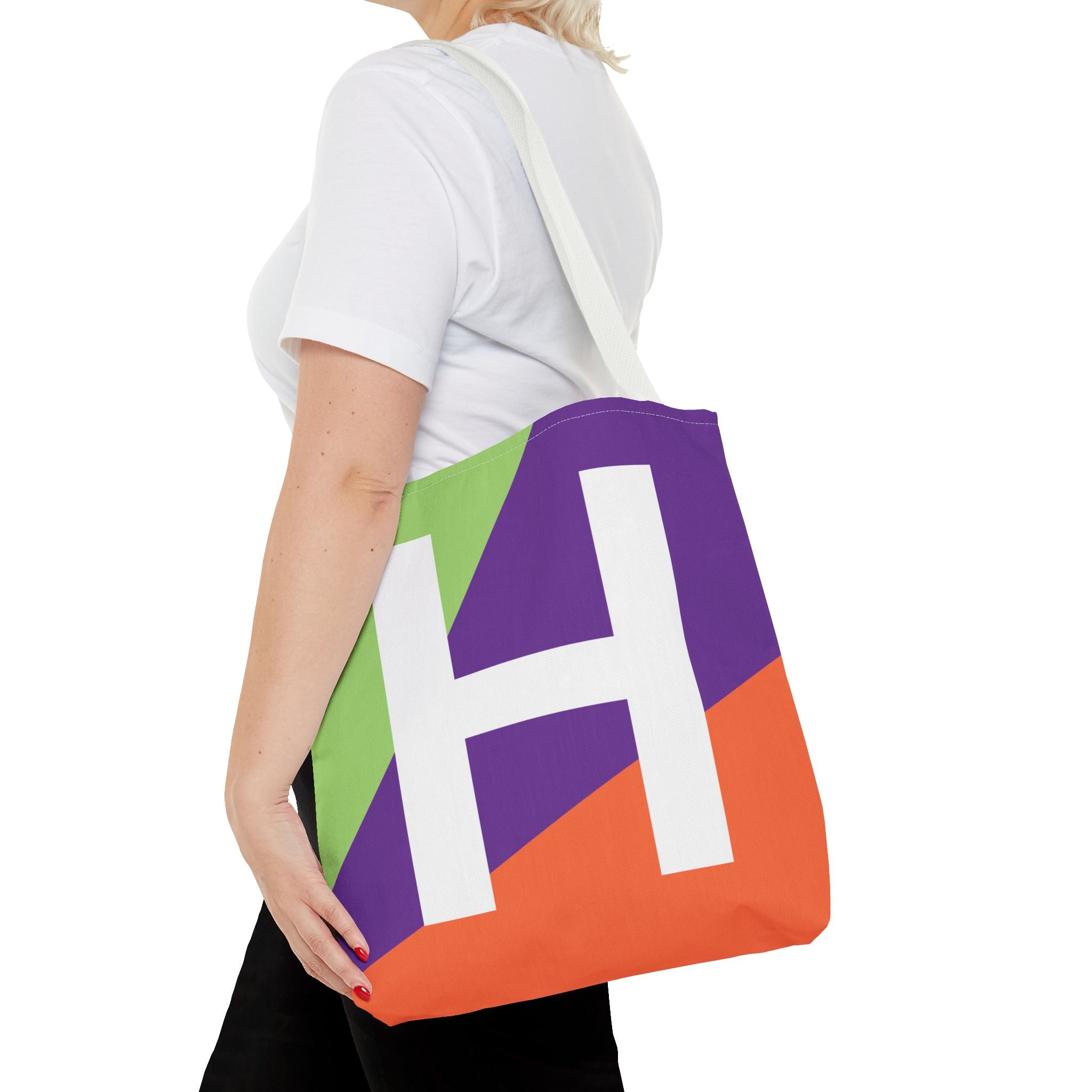 Monogram 'H' Colorblock Tote Bag — Personalized Initial H Shoulder Tote
