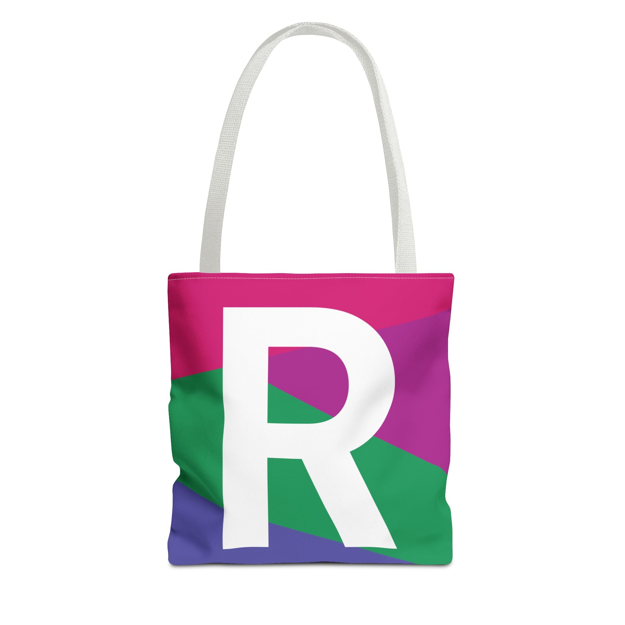 Monogram 'R' Colorblock Tote Bag — Personalized Initial R Shoulder Tote