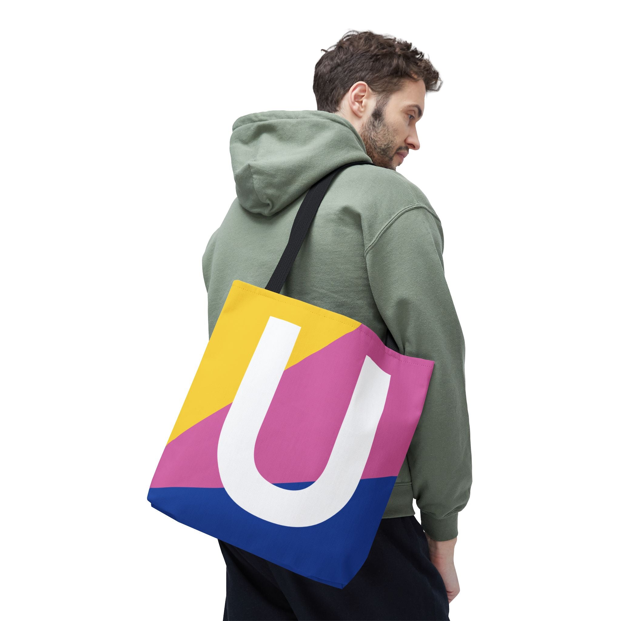 Monogram 'U' Colorblock Tote Bag — Personalized Initial U Shoulder Tote
