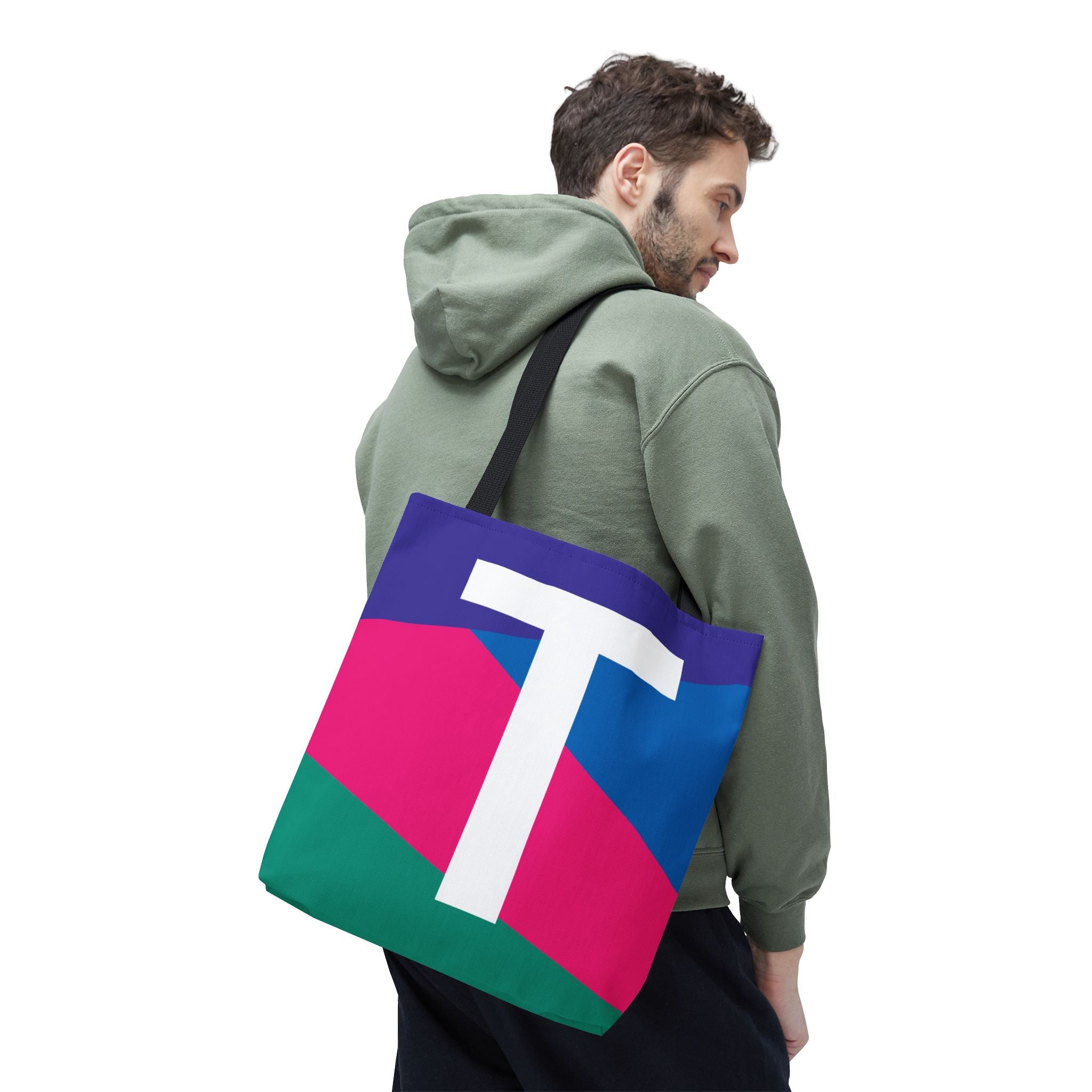 Monogram 'T' Colorblock Tote Bag — Personalized Initial T Shoulder Tote