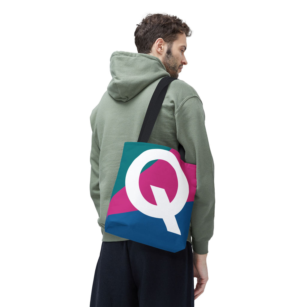Monogram 'Q' Colorblock Tote Bag — Personalized Initial Q Shoulder Tote