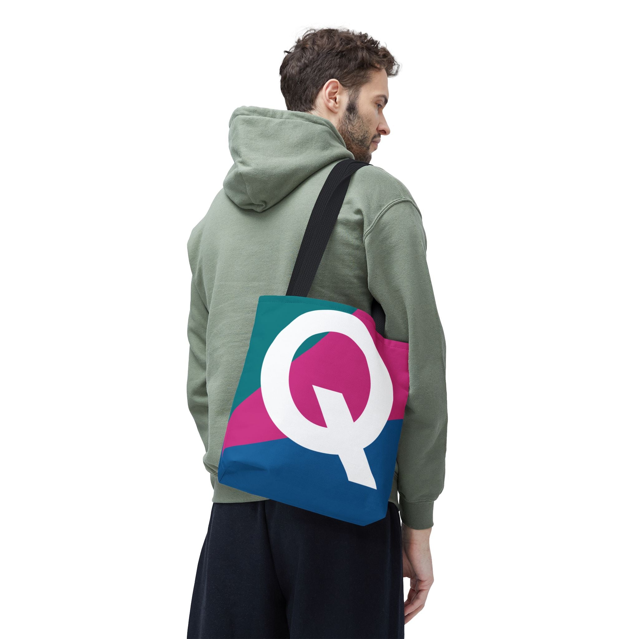 Monogram 'Q' Colorblock Tote Bag — Personalized Initial Q Shoulder Tote