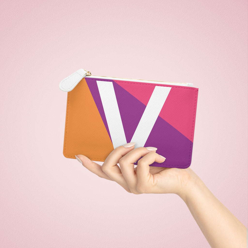 Initial V Mini Clutch — Colorblock Monogram Wristlet Wallet