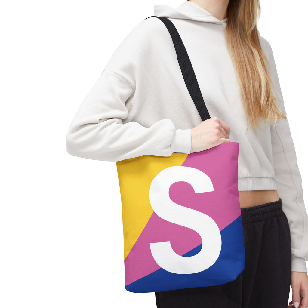 Monogram 'S' Colorblock Tote Bag — Personalized Initial S Shoulder Tote