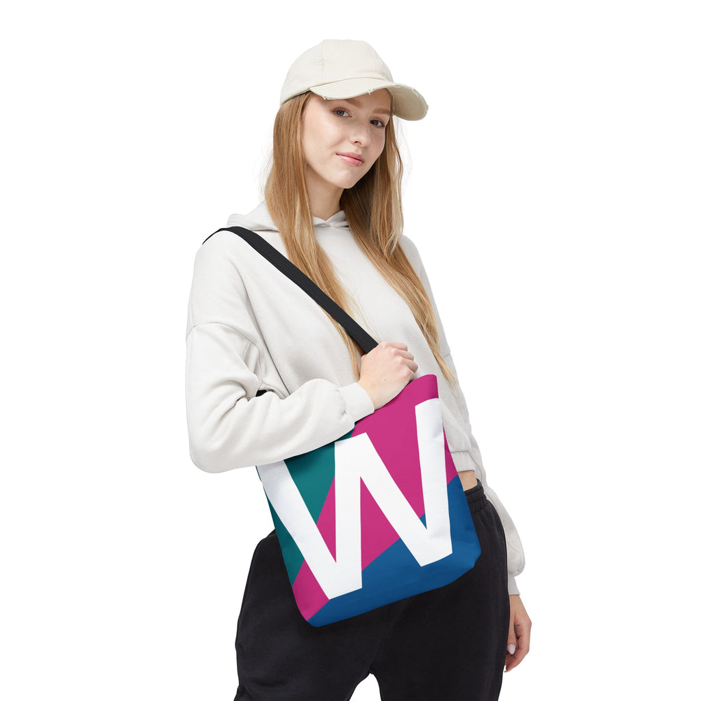 Monogram 'W' Colorblock Tote Bag — Personalized Initial W Shoulder Tote