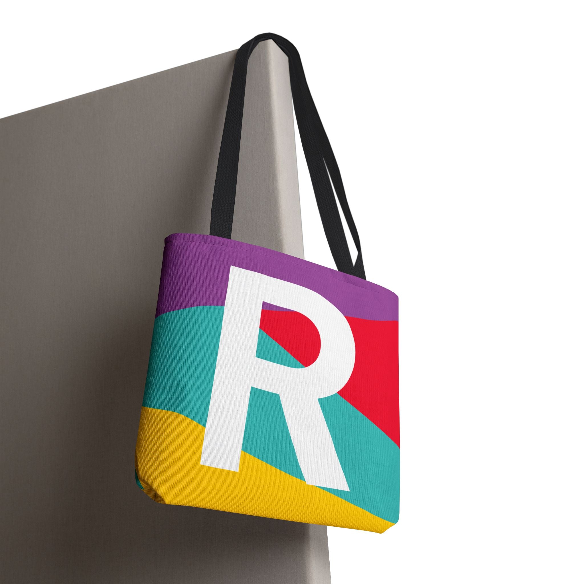 Monogram 'R' Colorblock Tote Bag — Personalized Initial R Shoulder Tote