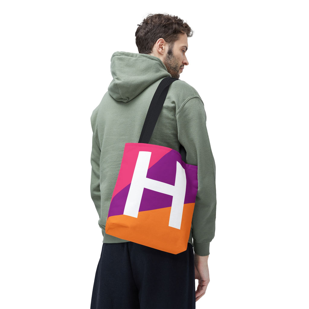 Monogram 'H' Colorblock Tote Bag — Personalized Initial H Shoulder Tote