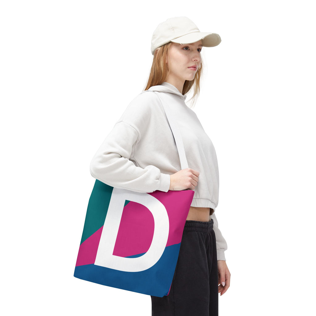 Monogram 'D' Colorblock Tote Bag — Personalized Initial D Shoulder Tote
