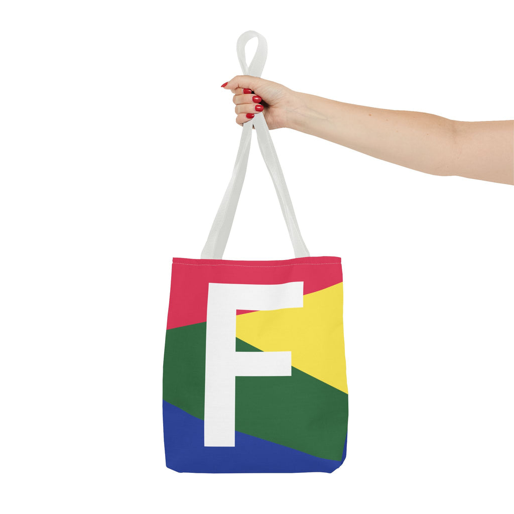 Monogram 'F' Colorblock Tote Bag — Personalized Initial F Shoulder Tote