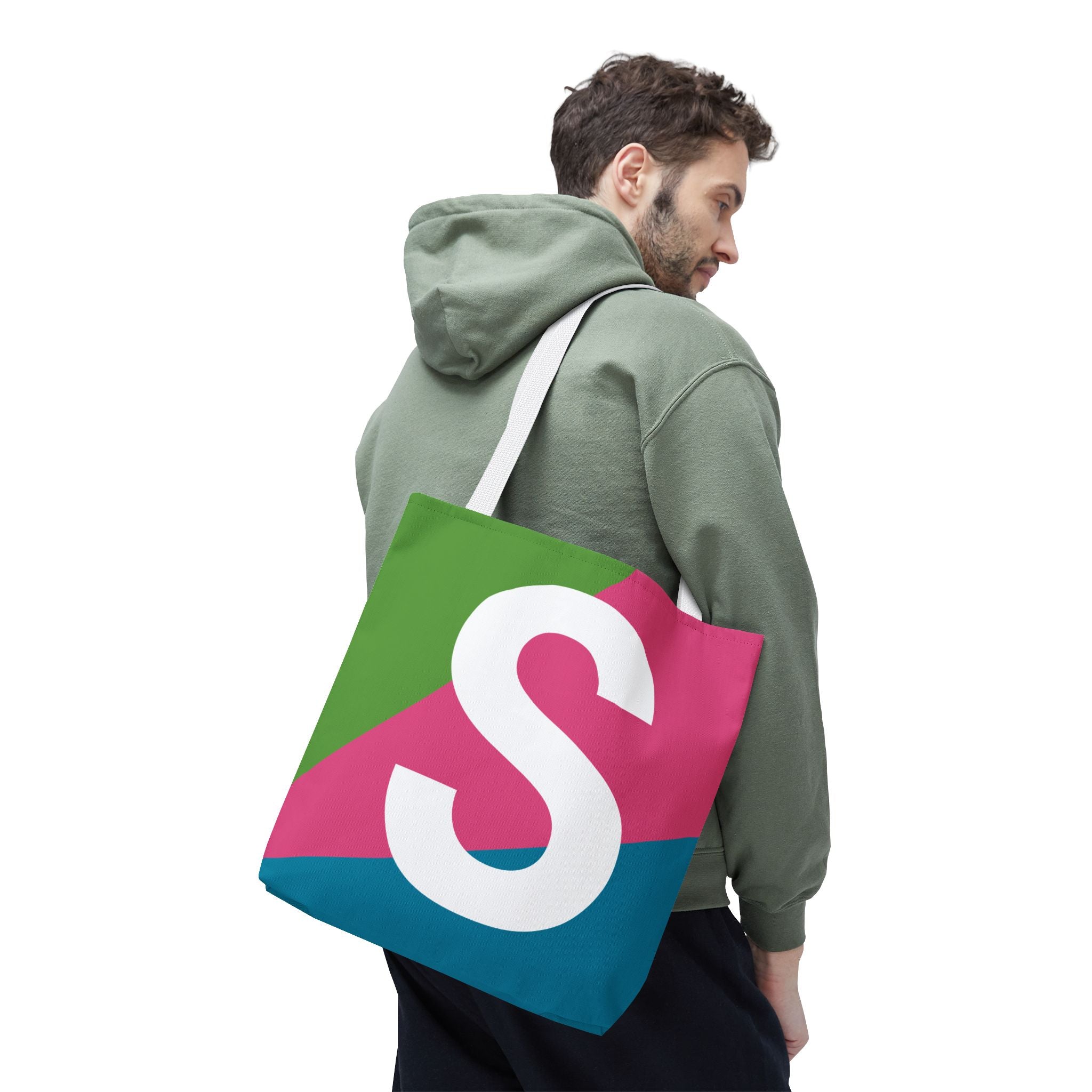 Monogram 'S' Colorblock Tote Bag — Personalized Initial S Shoulder Tote