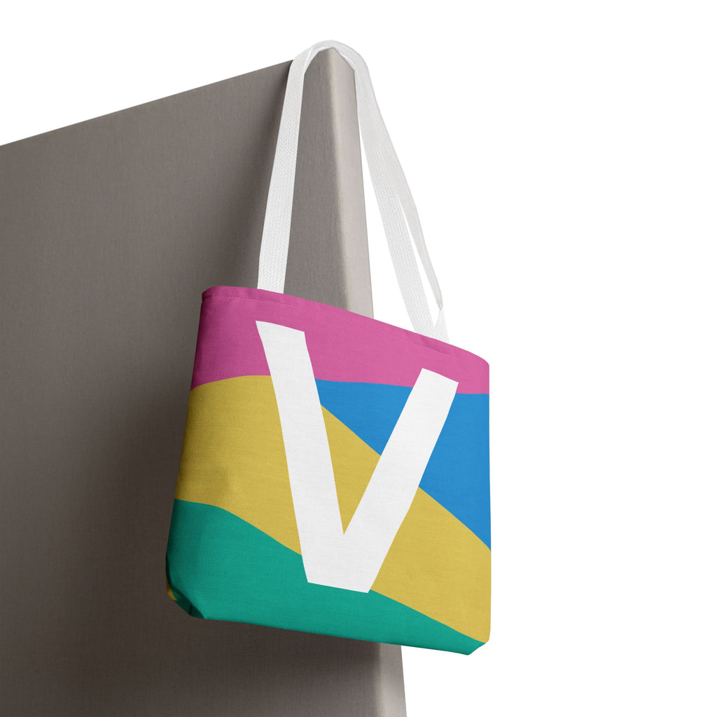 Monogram 'V' Colorblock Tote Bag — Personalized Initial V Shoulder Tote