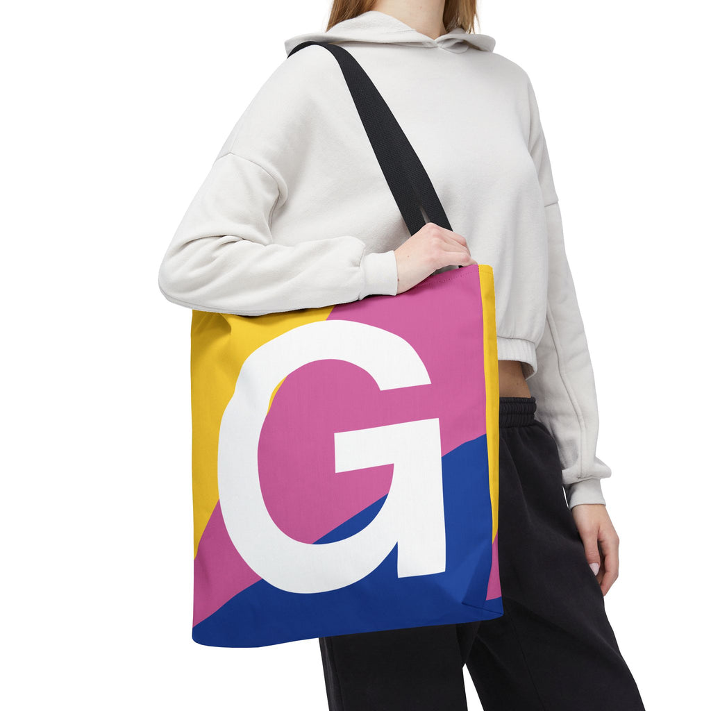 Monogram 'G' Colorblock Tote Bag — Personalized Initial G Shoulder Tote