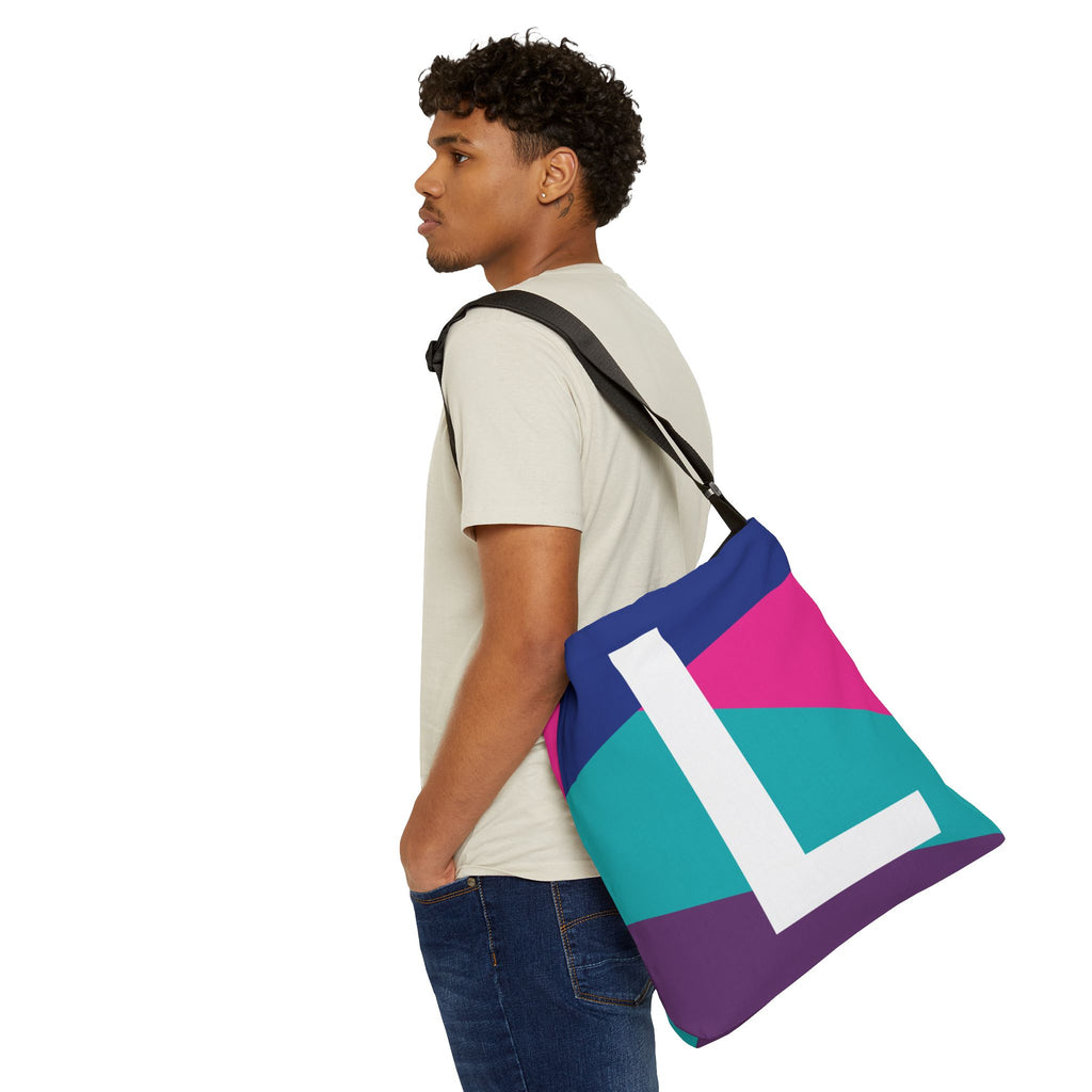 Initial Letter 'L' Colorblock Adjustable Tote Bag — Monogram Alphabet Shoulder Bag