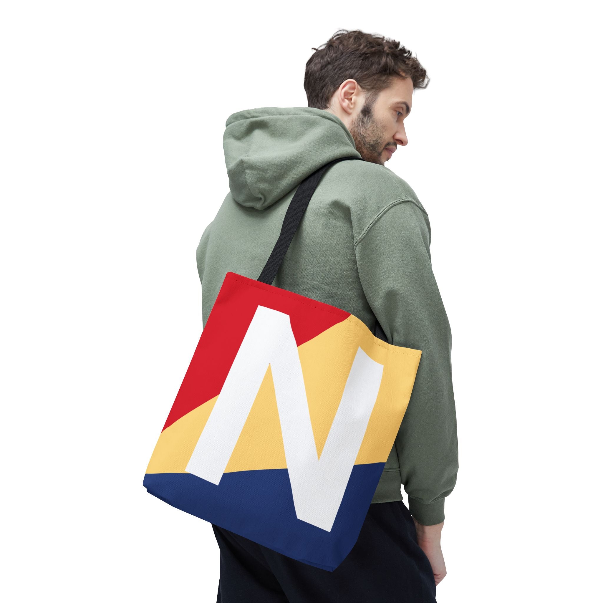 Monogram 'N' Colorblock Tote Bag — Personalized Initial N Shoulder Tote