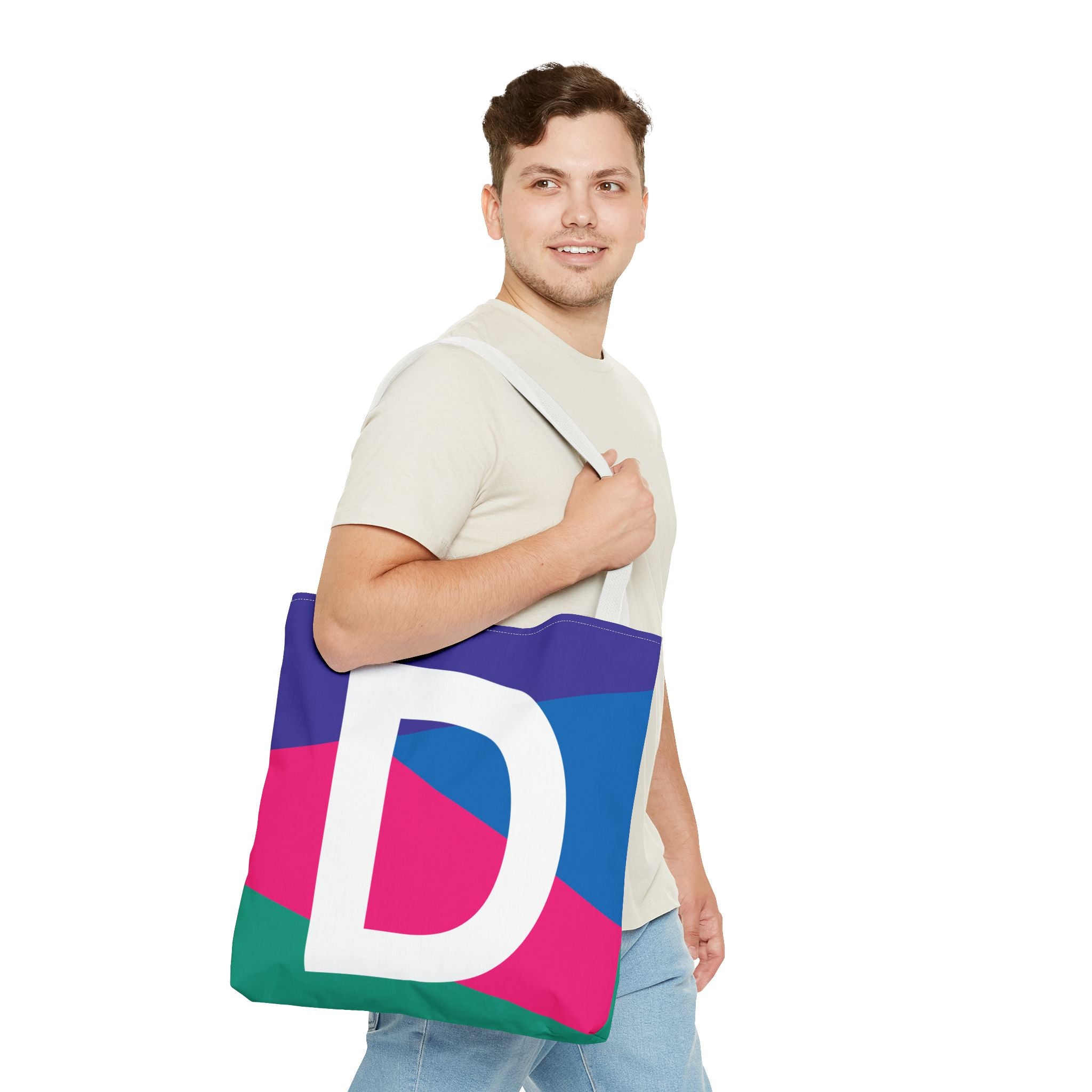 Monogram 'D' Colorblock Tote Bag — Personalized Initial D Shoulder Tote