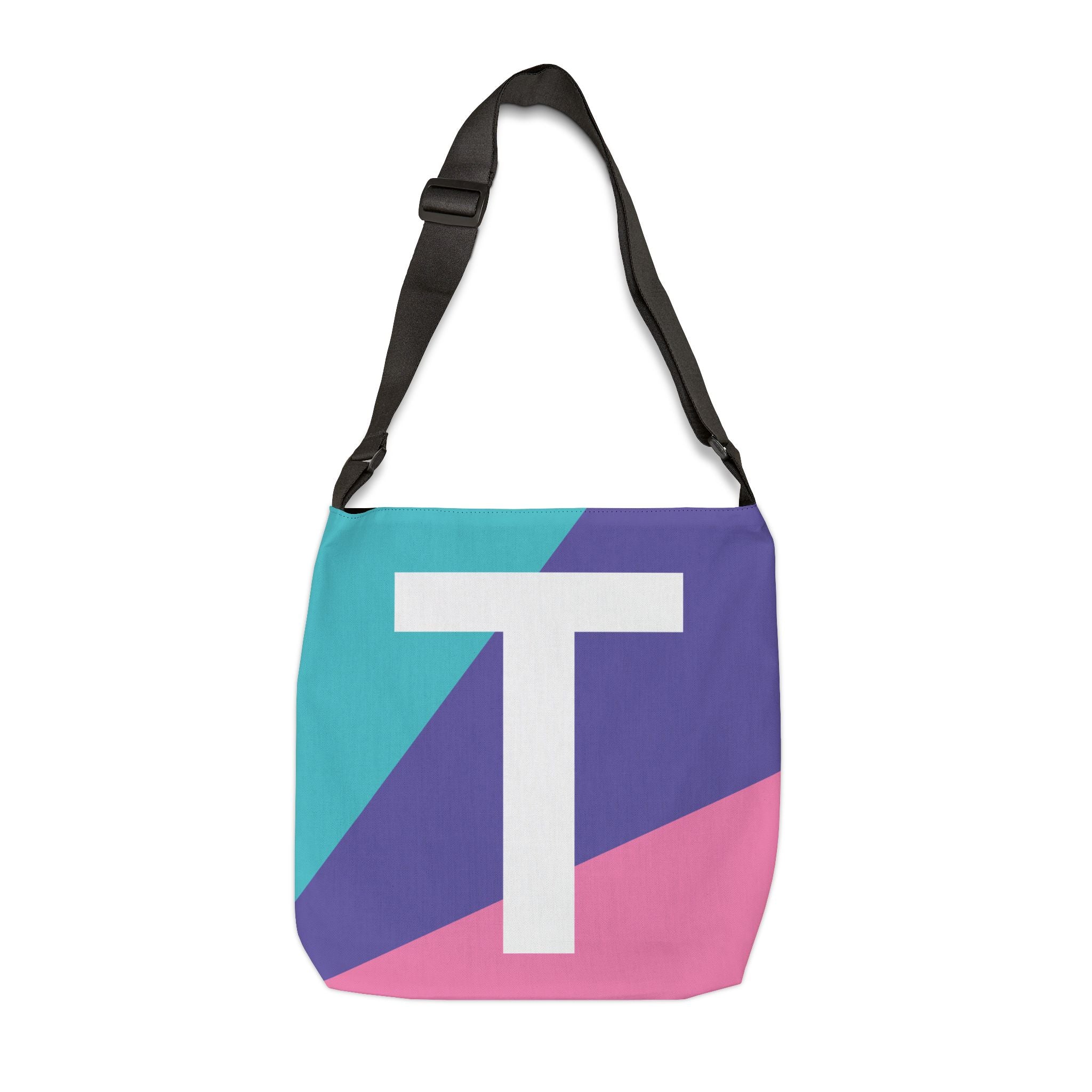 Initial Letter 'T' Colorblock Adjustable Tote Bag — Monogram Alphabet Shoulder Bag