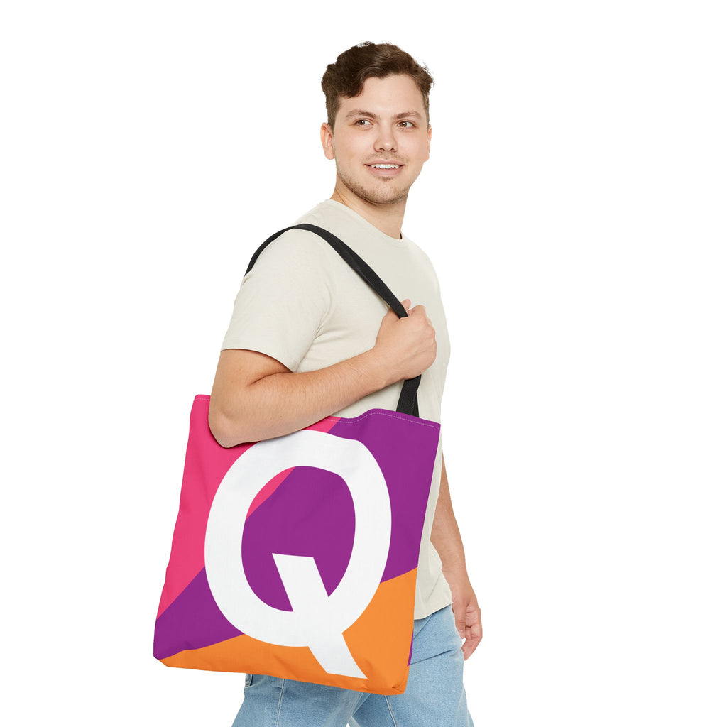 Monogram 'Q' Colorblock Tote Bag — Personalized Initial Q Shoulder Tote