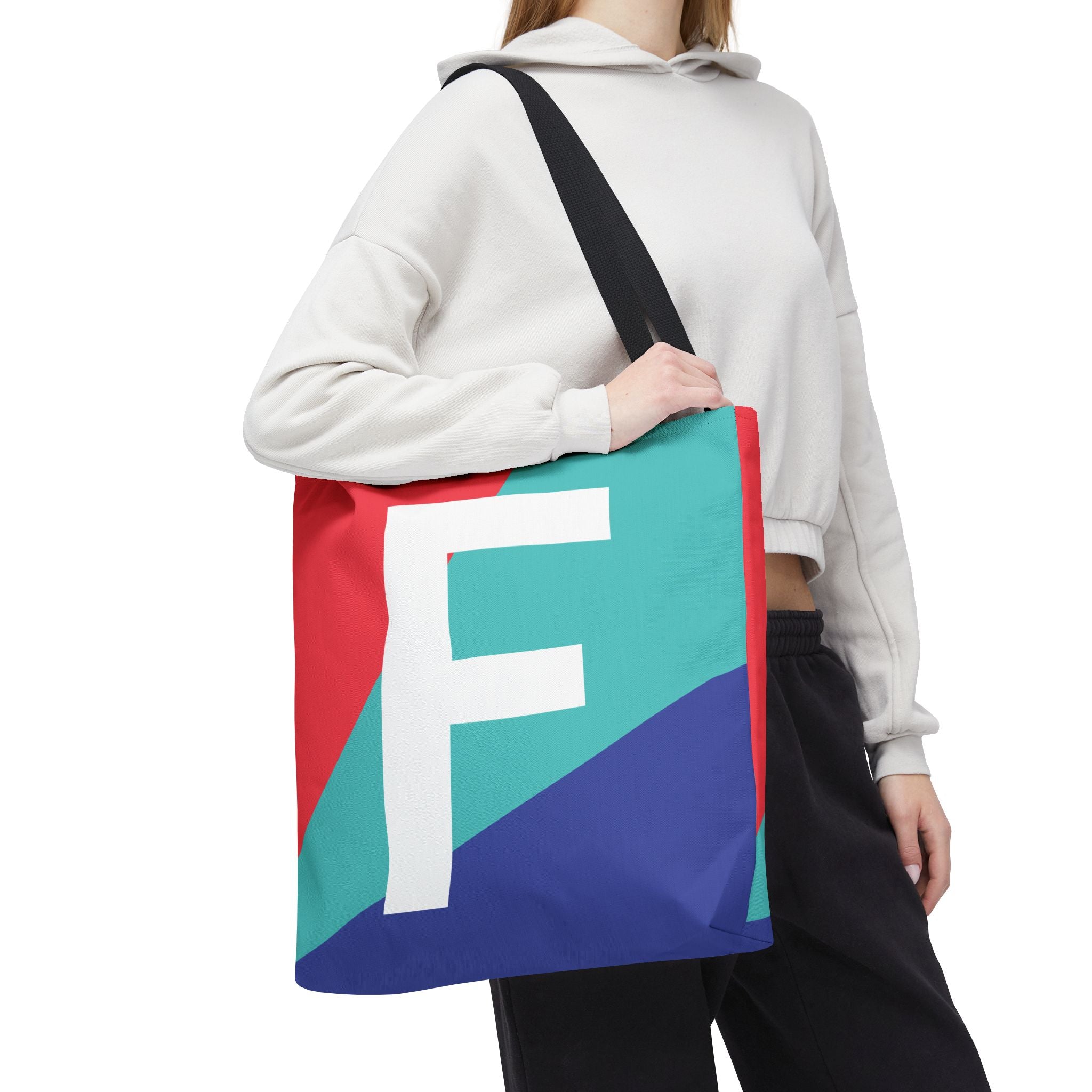 Monogram 'F' Colorblock Tote Bag — Personalized Initial F Shoulder Tote