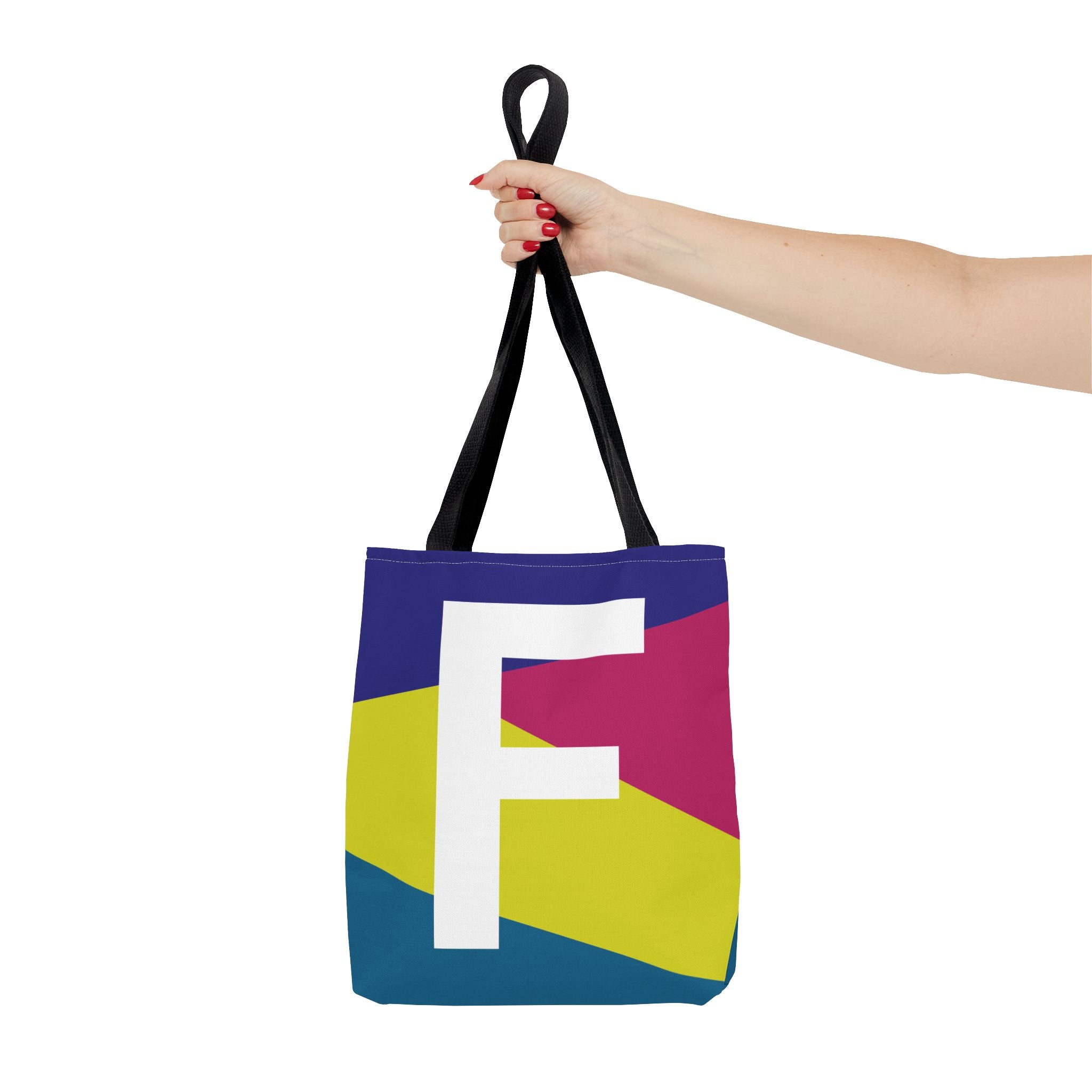 Monogram 'F' Colorblock Tote Bag — Personalized Initial F Shoulder Tote