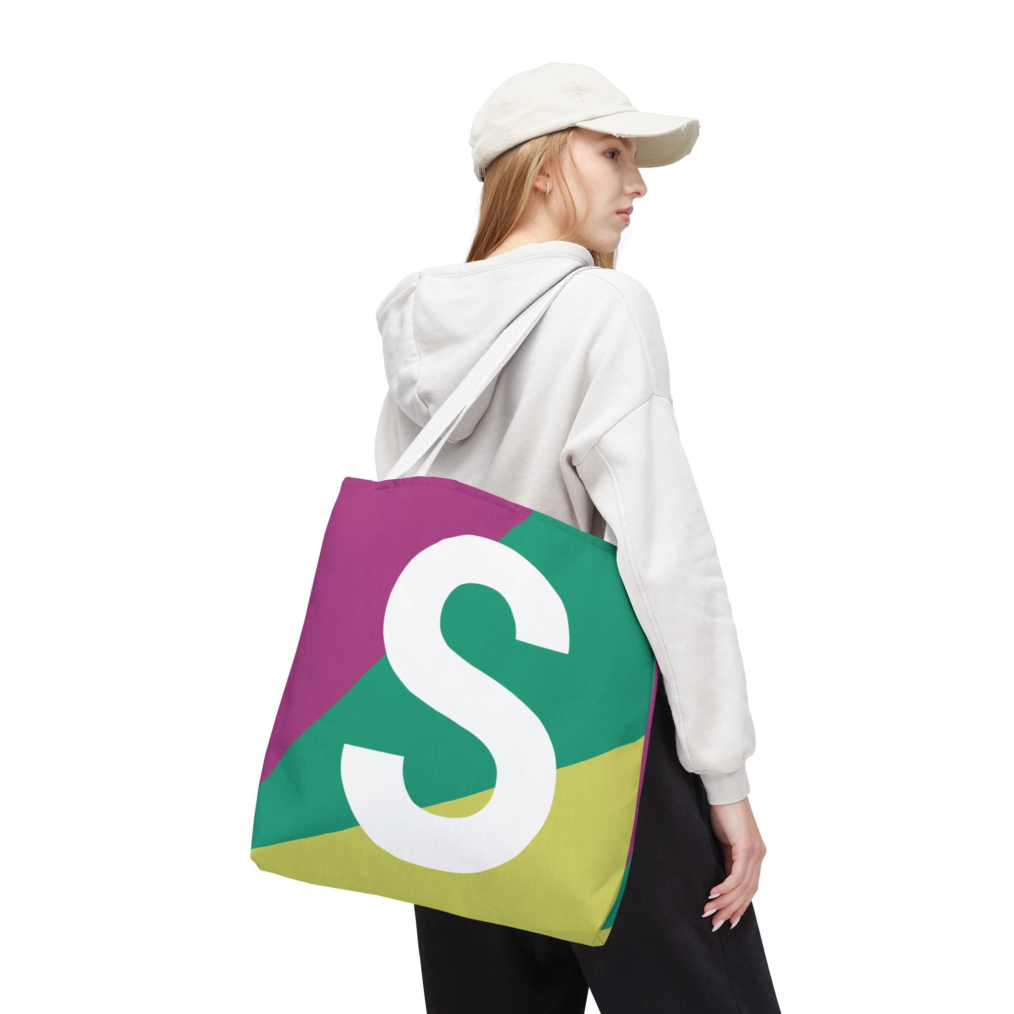 Monogram 'S' Colorblock Tote Bag — Personalized Initial S Shoulder Tote