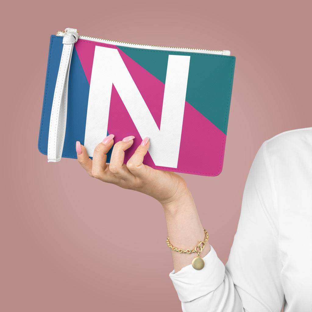 Monogram 'N' Colorblock Clutch Bag — Bold Geometric Wristlet for Everyday & Gifts