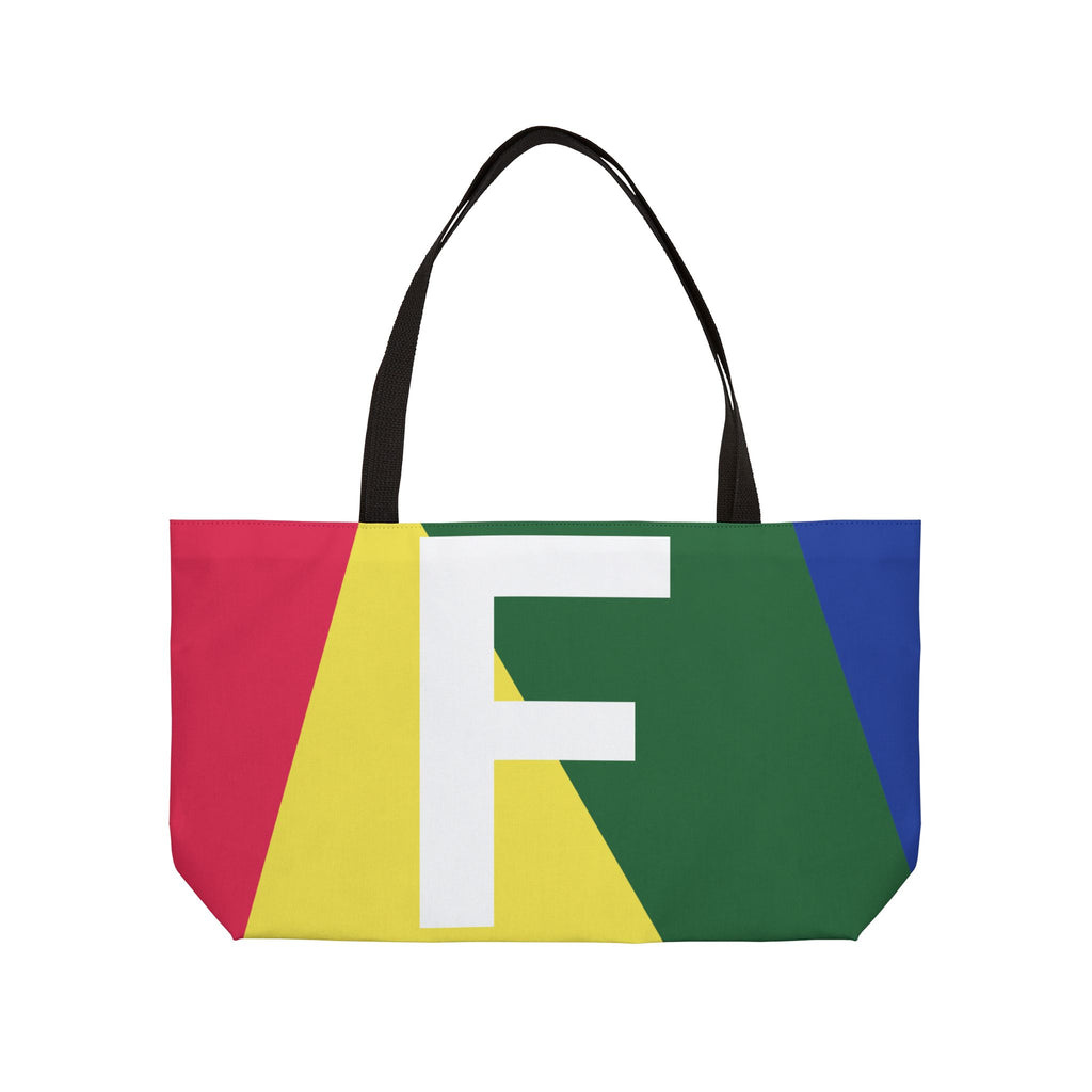 Personalized 'F' Colorblock Tote Bag — Monogram Weekender Tote