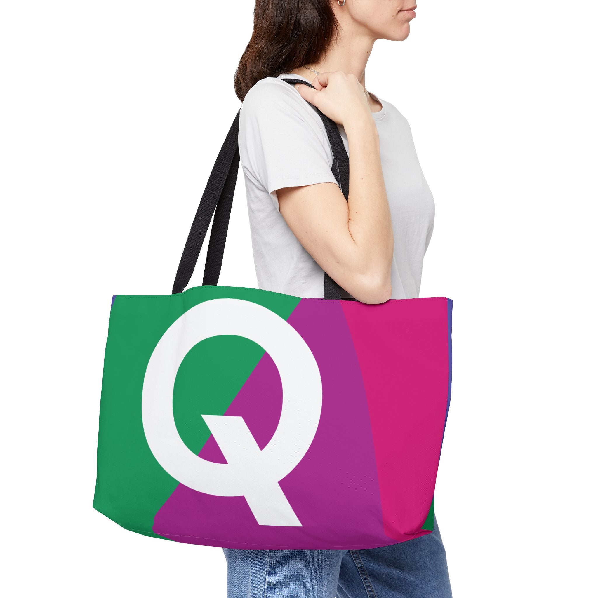 Personalized 'Q' Colorblock Tote Bag — Monogram Weekender Tote