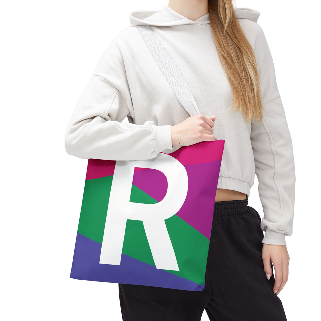 Monogram 'R' Colorblock Tote Bag — Personalized Initial R Shoulder Tote