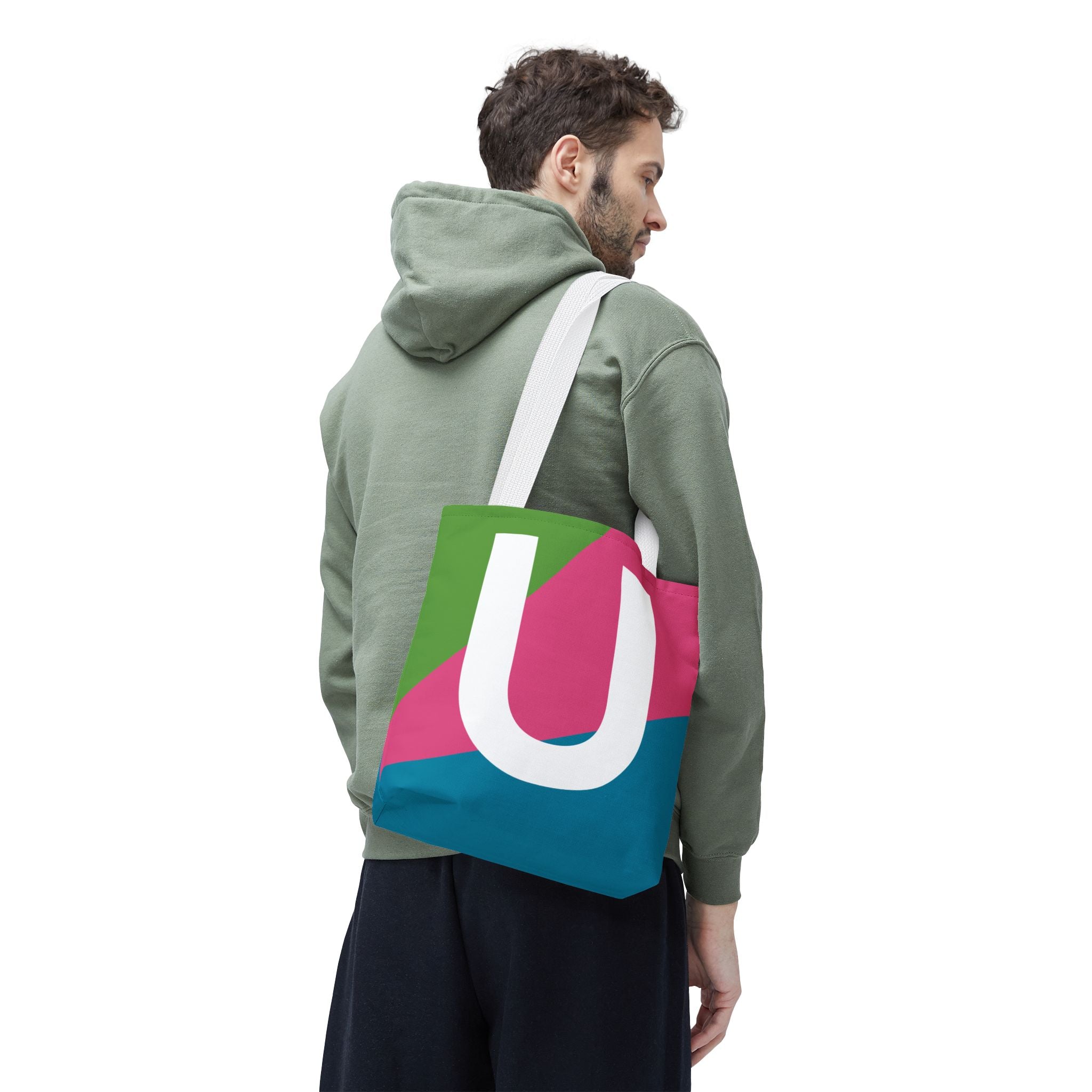 Monogram 'U' Colorblock Tote Bag — Personalized Initial U Shoulder Tote