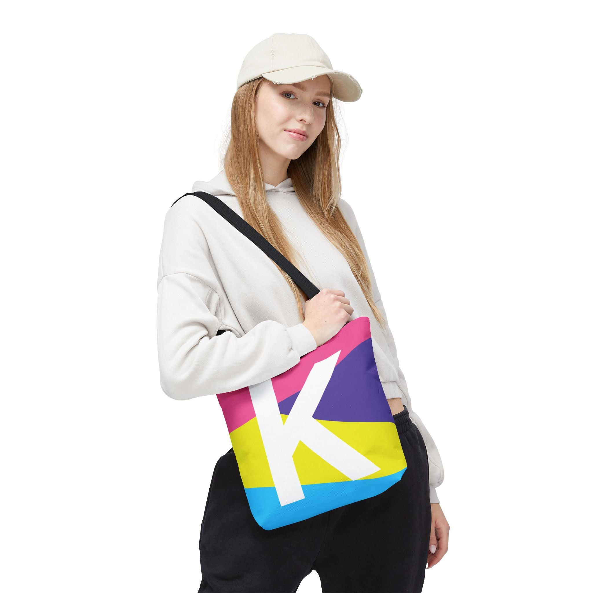 Monogram 'K' Colorblock Tote Bag — Personalized Initial K Shoulder Tote