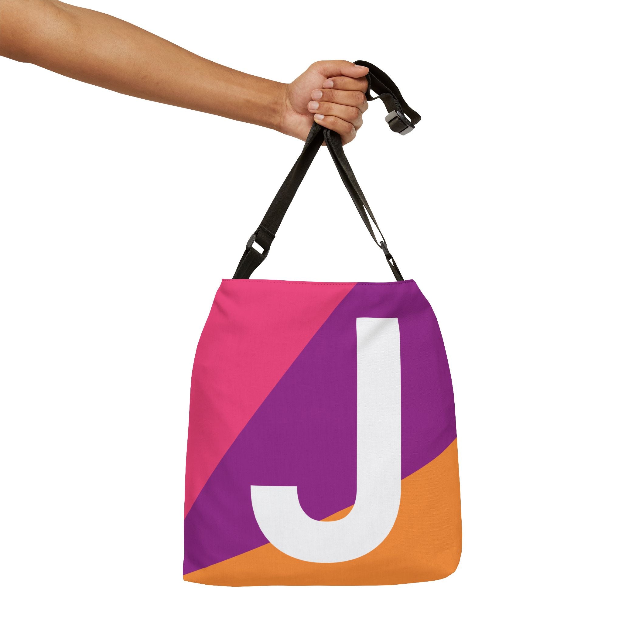 Initial Letter 'J' Colorblock Adjustable Tote Bag — Monogram Alphabet Shoulder Bag
