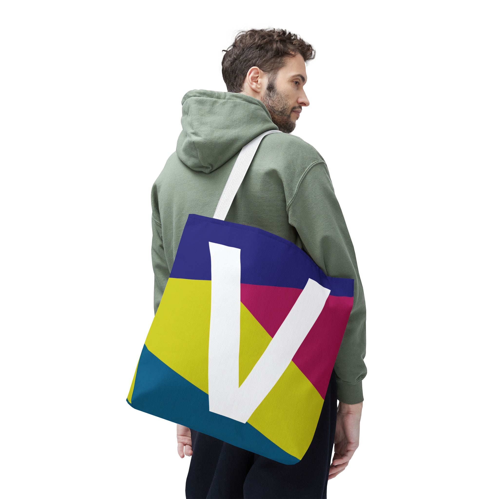 Monogram 'V' Colorblock Tote Bag — Personalized Initial V Shoulder Tote